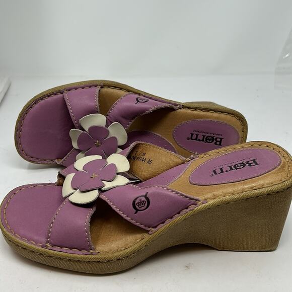 Born Women's Purple & White Leather Wedge Mule Slide Sandals Size 38 (8) - Picture 7 of 15